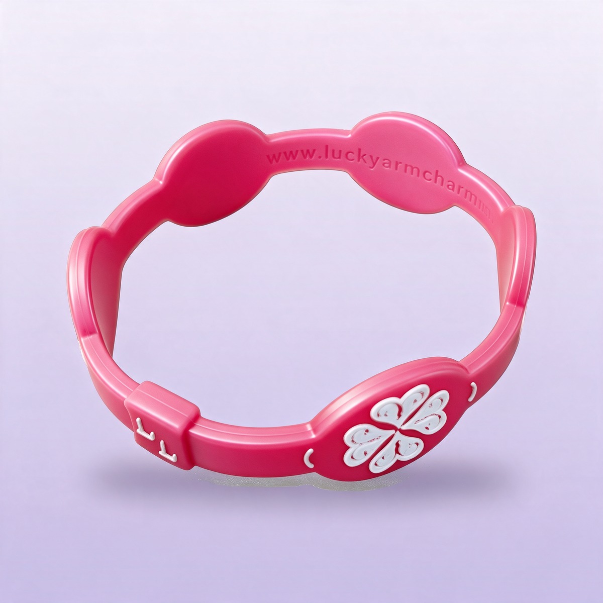 Pink Lucky Arm Charm bracelet with white four-leaf clover charm
